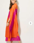 Full pleated Long sleeves vest top and skirts in orange pink color