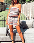 Aztec & stripe all over print cotton frill playsuits (LIGHT BLUE)