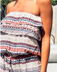 Aztec & stripe all over print cotton frill playsuits (LIGHT BLUE)