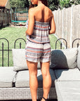 Aztec & stripe all over print cotton frill playsuits (LIGHT BLUE)