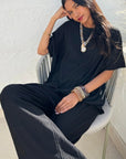 Oversized comfort stretch-jersey top and Relaxed-fit trousers in Black