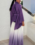 Full pleated Kimono sleeves cardigan top and tie dye print maxi skirt in purple