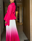 Full pleated Kimono sleeves cardigan top and tie dye print maxi skirt in pink