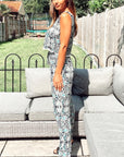 Monochrome print cotton tassel vest top and trousers suits co-ords (BLUE)