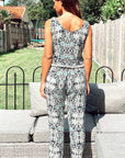 Monochrome print cotton tassel vest top and trousers suits co-ords (BLUE)