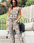 Monochrome print cotton tassel vest top and trousers suits co-ords (PINK)