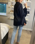 Bell sleeve shirt with ties in black
