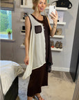 Chiffon Long Top Plain Cotton Maxi Dress (BROWN)