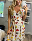 Vintage Print V-Neck Skater Mini Dress