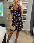 Vintage Print V-Neck Skater Mini Dress