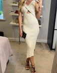 Ribbed Knit Bodycon Dress with Cut-out design
