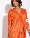 Layers Multi Fringed Tassel Pleated Midi Dress in Orange
