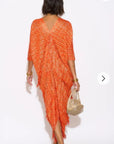 Layers Multi Fringed Tassel Pleated Midi Dress in Orange