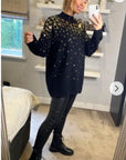 Sequin embellished front and sleeves design jumper in black
