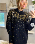 Sequin embellished front and sleeves design jumper in black