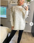 Sequin embellished front and sleeves design jumper in white