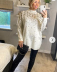 Sequin embellished front and sleeves design jumper in white