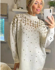 Sequin embellished front and sleeves design jumper in white