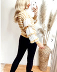 Multi layer ruffle sleeves yellow white color stripe jumper top