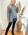 Oversized jumper with faux pearl embellishment in grey