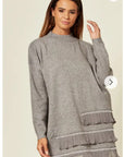 Jumper with Crystal trim & Chiffon Hem in grey