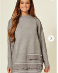 Jumper with Crystal trim & Chiffon Hem in grey