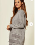 Jumper with Crystal trim & Chiffon Hem in grey
