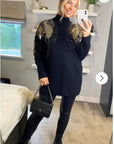 Gold Sliver Mix sequin embellished front and sleeves design jumper in black