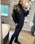 Gold Sliver Mix sequin embellished front and sleeves design jumper in black