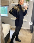 Gold Sliver Mix sequin embellished front and sleeves design jumper in black
