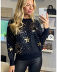 Sequin embellished with stars design knit jumper in black
