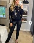 Sequin embellished with stars design knit jumper in black