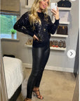 Sequin embellished with stars design knit jumper in black