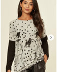 Polka dot and walking doggy print oversized jumper top