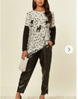 Polka dot and walking doggy print oversized jumper top