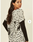 Polka dot and walking doggy print oversized jumper top