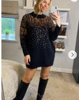 Gold sequin embellished front and sleeves design jumper in black