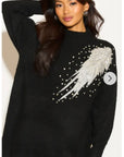 Multi Diamonded and Sequin design pattern Embroidered Long Jumper in Black