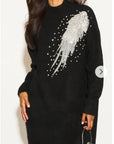 Multi Diamonded and Sequin design pattern Embroidered Long Jumper in Black
