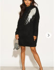 Multi Diamonded and Sequin design pattern Embroidered Long Jumper in Black
