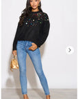 Multi color disco Sequin embellished design Soft knit jumper in Black