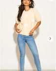 Floral Pattern Embroidered Soft knit Short Sleeves Jumper in Beige