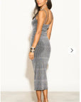 Scooped-neck sleeveless metallic-knit maxi dress in Sliver