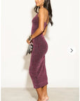 Scooped-neck sleeveless metallic-knit maxi dress in Pink