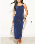 Scooped-neck sleeveless metallic-knit maxi dress in Royal Blue