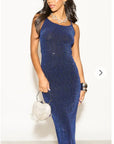Scooped-neck sleeveless metallic-knit maxi dress in Royal Blue