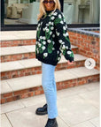White Multi floral-jacquard wool blend oversized jumper