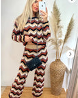 Zig Zag Print crop top and trousers tracksuits