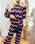Zig Zag Print crop top and trousers tracksuits