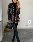 Black pink Color Tweed Effect Knitted short Cardigan Jacket
